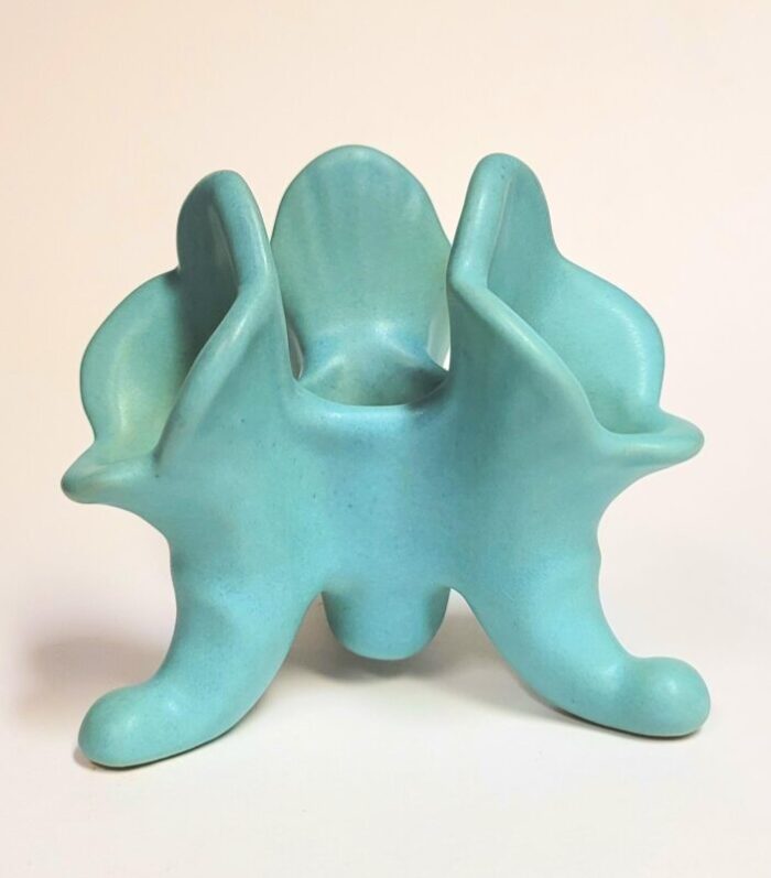 van briggle candle holder ming blue 3 footed triple cornucopias 6413