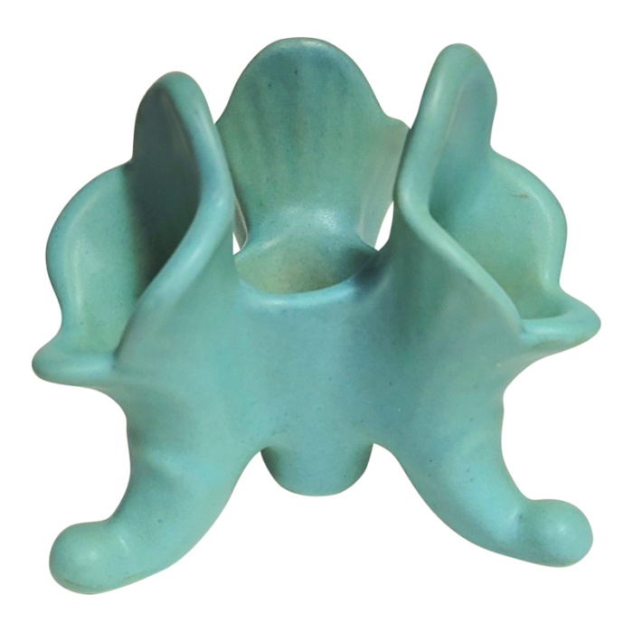 van briggle candle holder ming blue 3 footed triple cornucopias 8677