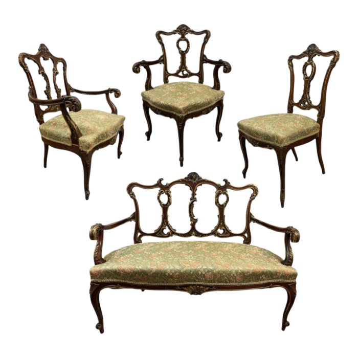 venetian rococo parcel gilt four piece parlor set circa 1900 8022