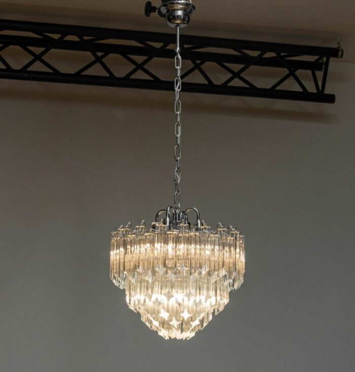 venini chrome tiered chandelier with 91 clear triedri murano crystals italy 1980s 3