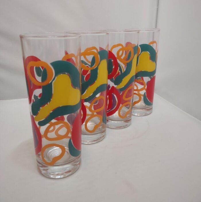 vibrant mid century abstract modernist ice tea glasses set of 4 7718