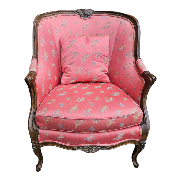 victorian style carved fruitwood and upholstered lounge chair 0683