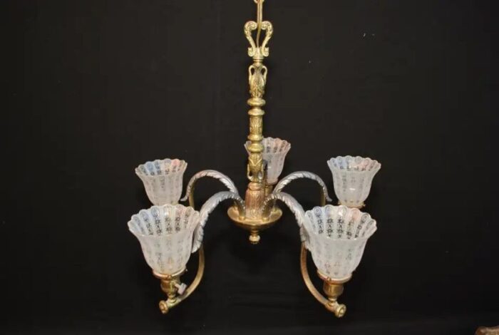 vintage 1920s brass chandelier 3596