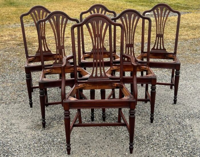 vintage 1920s regency style reeded leg mahogany dining chairs 7346