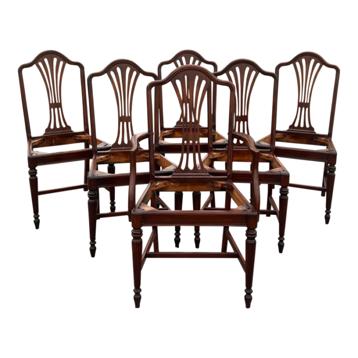 vintage 1920s regency style reeded leg mahogany dining chairs 8025