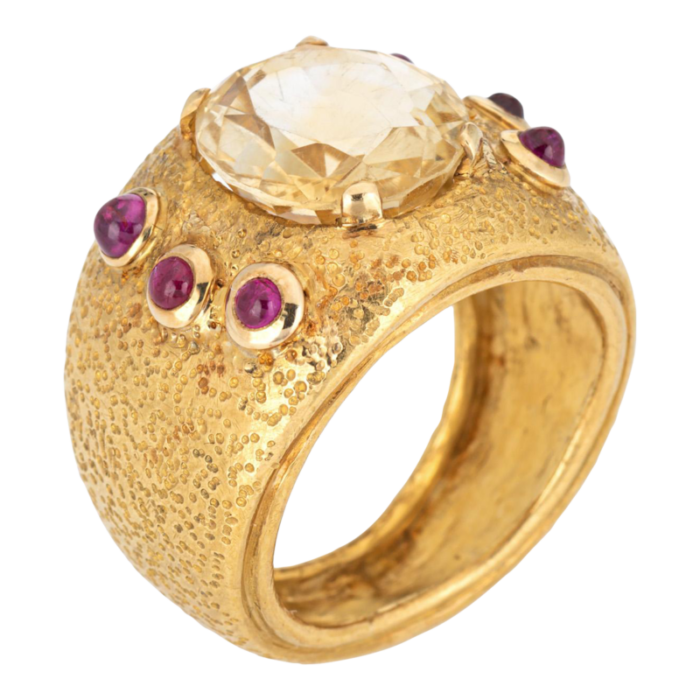 vintage 1960s louis feron citrine ruby 18k yellow gold band ring size 85 9635