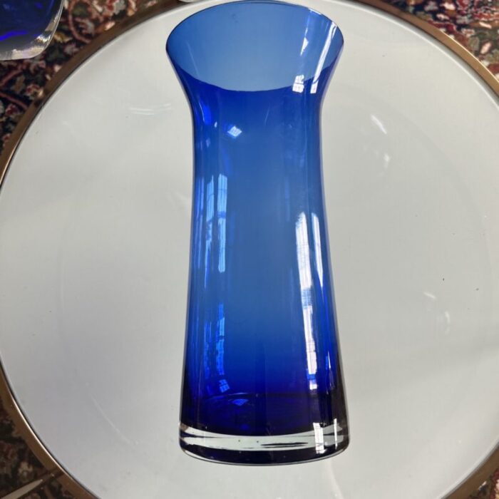 vintage 1970s cobalt blue glass vase with flared top opening 1631