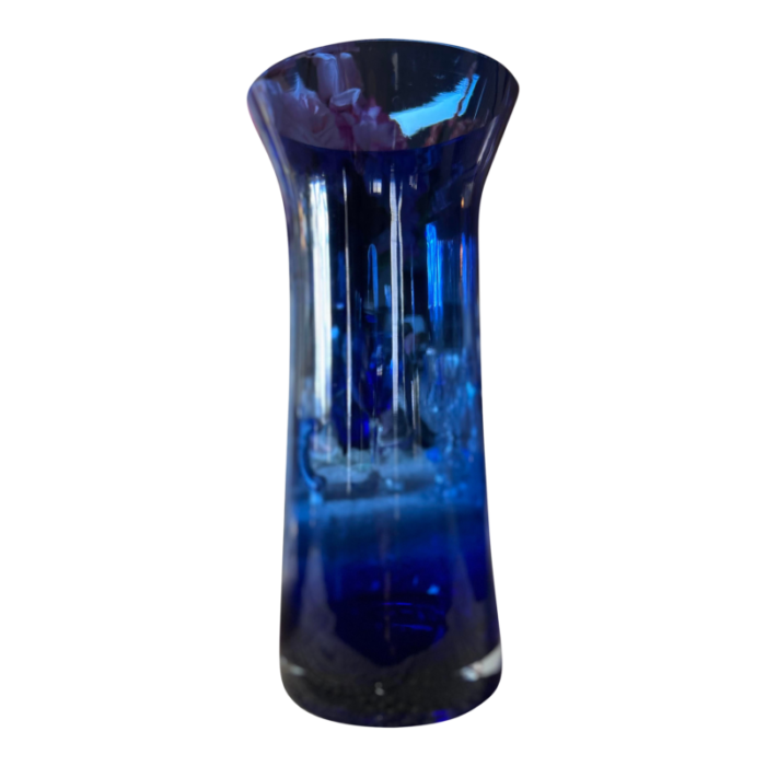 vintage 1970s cobalt blue glass vase with flared top opening 2113