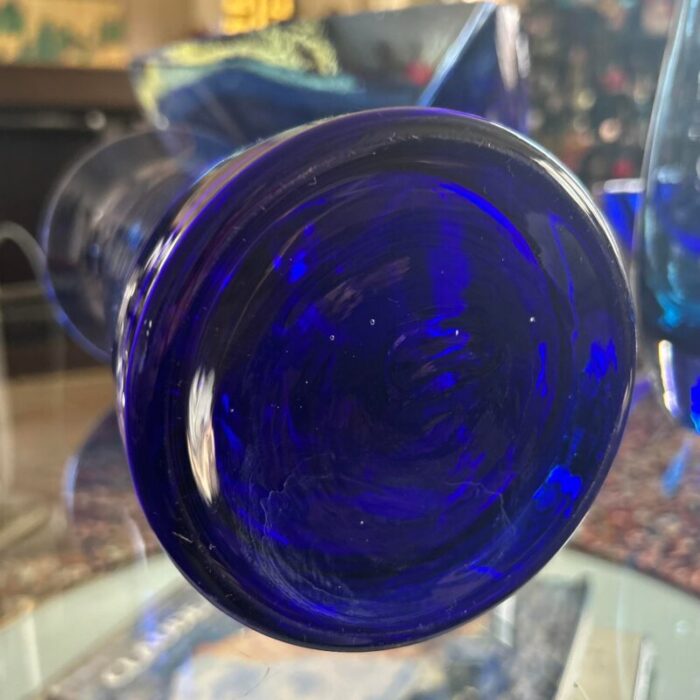 vintage 1970s cobalt blue glass vase with flared top opening 3242