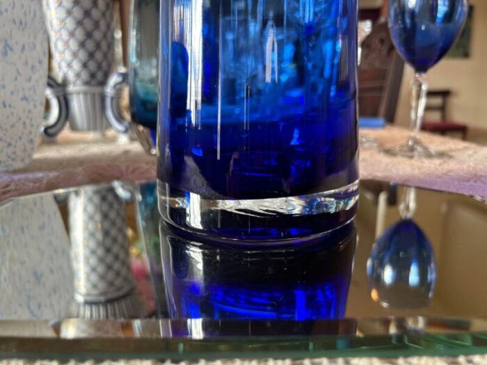 vintage 1970s cobalt blue glass vase with flared top opening 9184