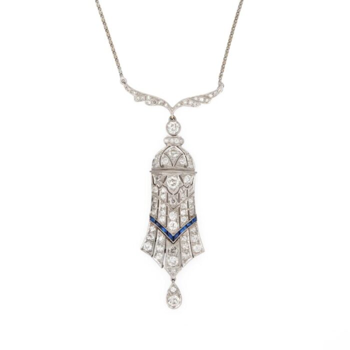 vintage 4ct diamond art deco platinum 15 sapphire necklace 5375