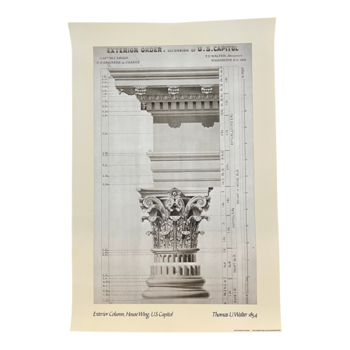 vintage 80s column us capitol architectural rendering poster by architect thomas u walter 1854 2796