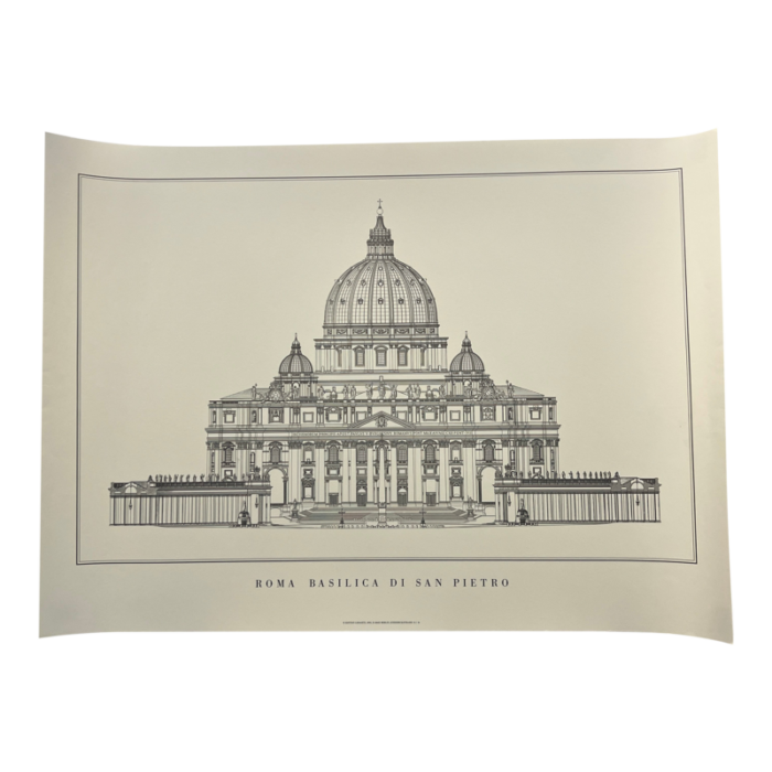 vintage 90s architecture rendering poster st peters rome basilica di san pietro made in germany 8004