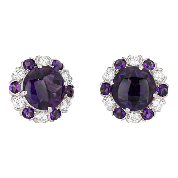 vintage amethyst diamond platinum round stud earrings 2 pieces 6760