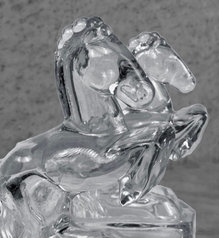 vintage art deco crystal glass rearing horse library bookends a pair 0872