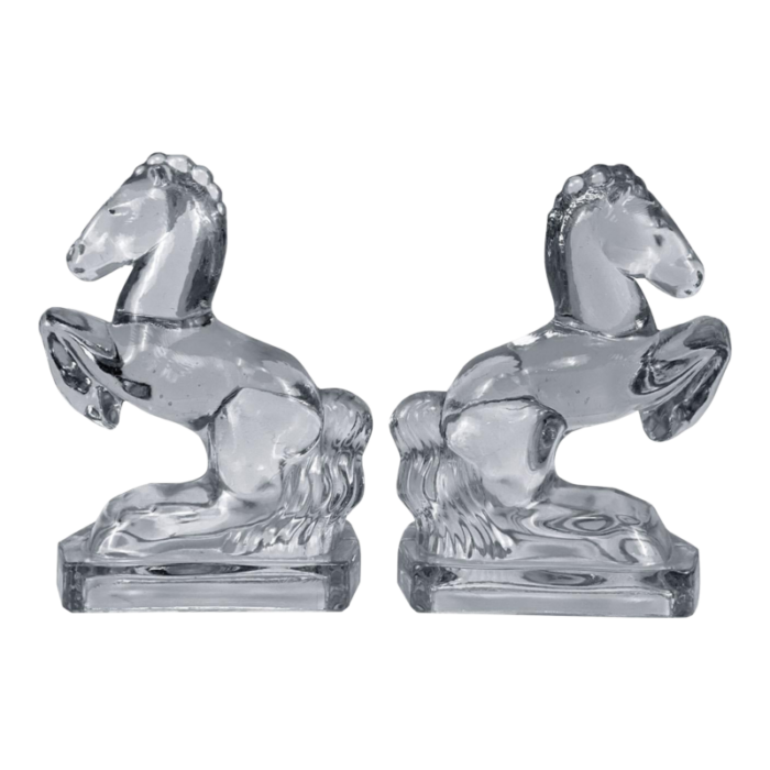 vintage art deco crystal glass rearing horse library bookends a pair 3926