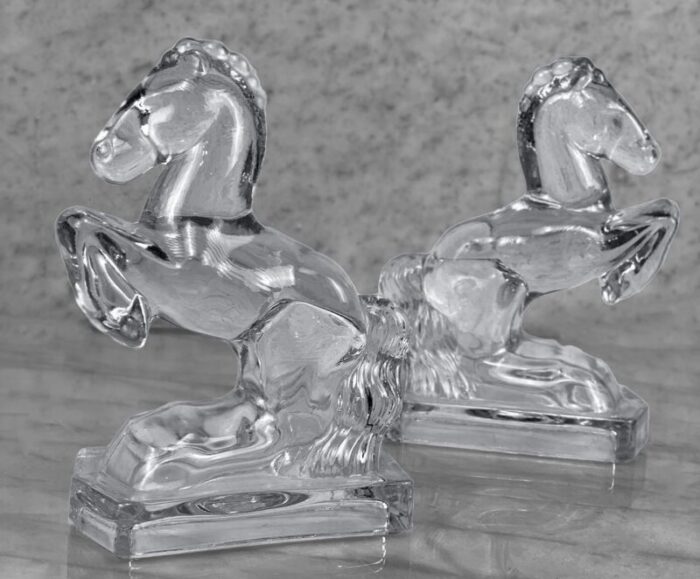 vintage art deco crystal glass rearing horse library bookends a pair 4080