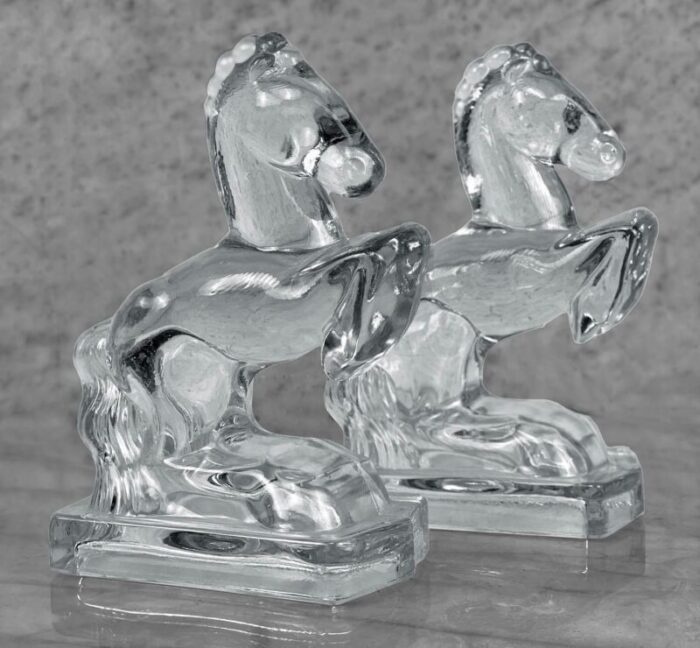 vintage art deco crystal glass rearing horse library bookends a pair 5908