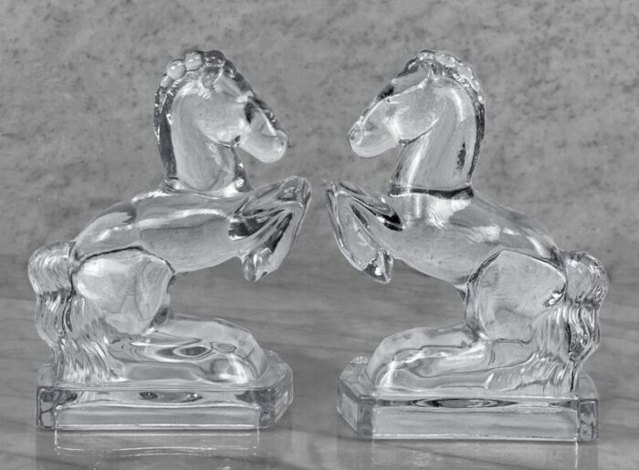 vintage art deco crystal glass rearing horse library bookends a pair 9961