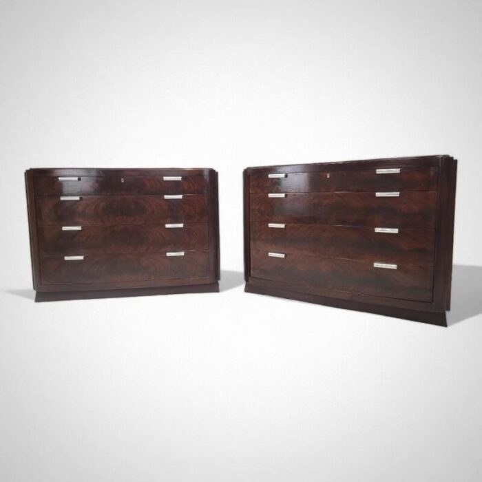 vintage art deco style flame mahogany chests of drawers by ralph lauren pair 5657