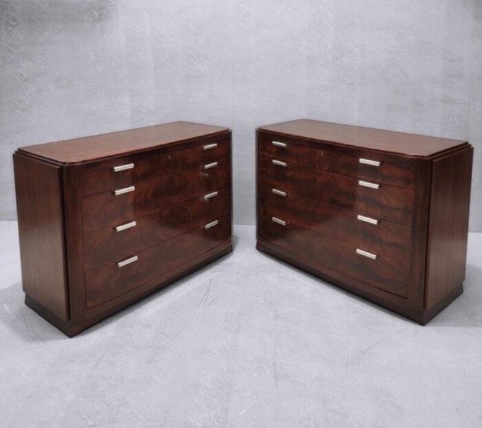 vintage art deco style flame mahogany chests of drawers by ralph lauren pair 5796