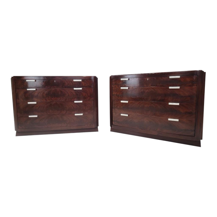 vintage art deco style flame mahogany chests of drawers by ralph lauren pair 9901