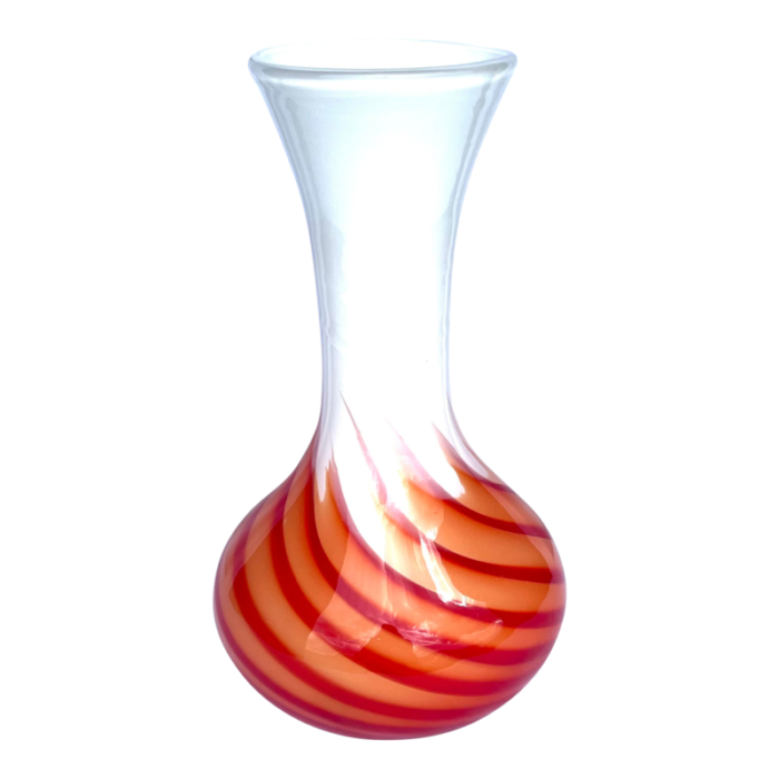 vintage blown glass vase with orange and red swirls 2583