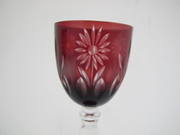 vintage bohemian ruby red dainty cut glass flower aperitif cordial glass pair 5994