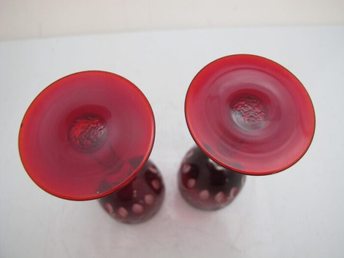 vintage bohemian ruby red dainty cut glass flower aperitif cordial glass pair 6892