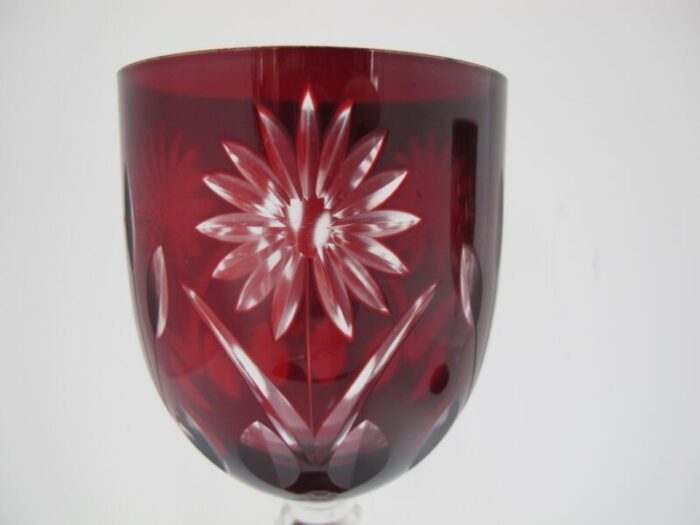 vintage bohemian ruby red flower cut crystal glass 7 34 wine glass pair 8809