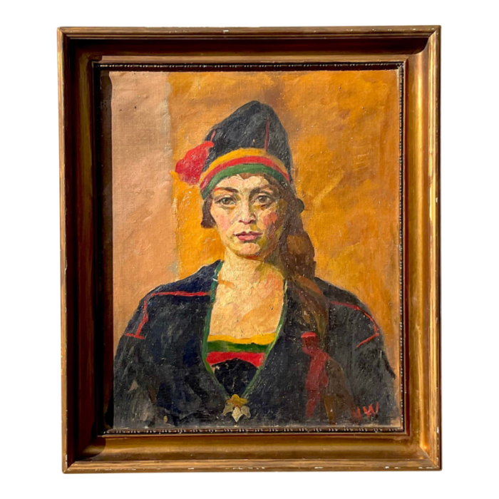 vintage boho signed original oil portrait on canvas 4397