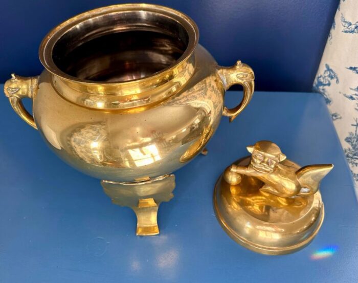 vintage brass foo dog urn censer 5442