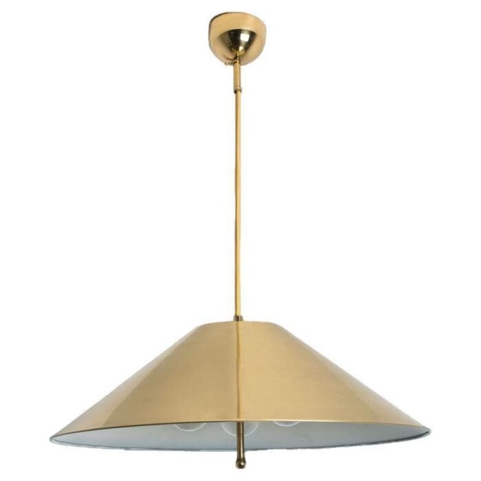 vintage brass pendant light with tapering lampshade by florian schulz 1970s 1