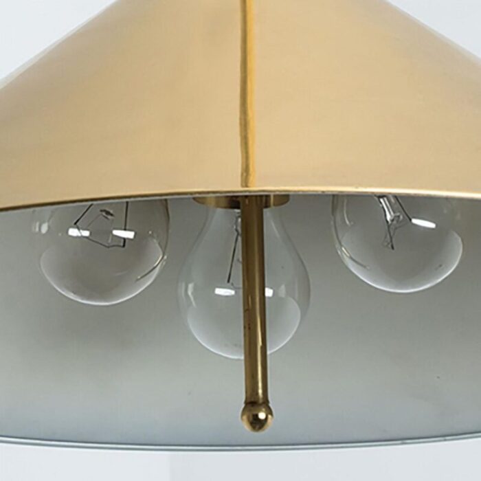 vintage brass pendant light with tapering lampshade by florian schulz 1970s 12