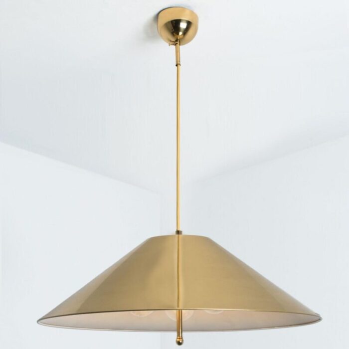 vintage brass pendant light with tapering lampshade by florian schulz 1970s 4