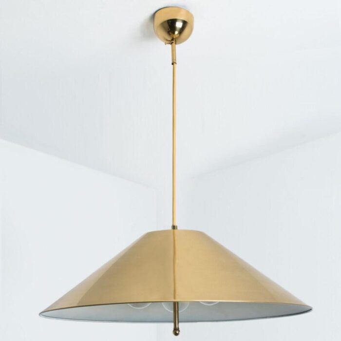 vintage brass pendant light with tapering lampshade by florian schulz 1970s 5