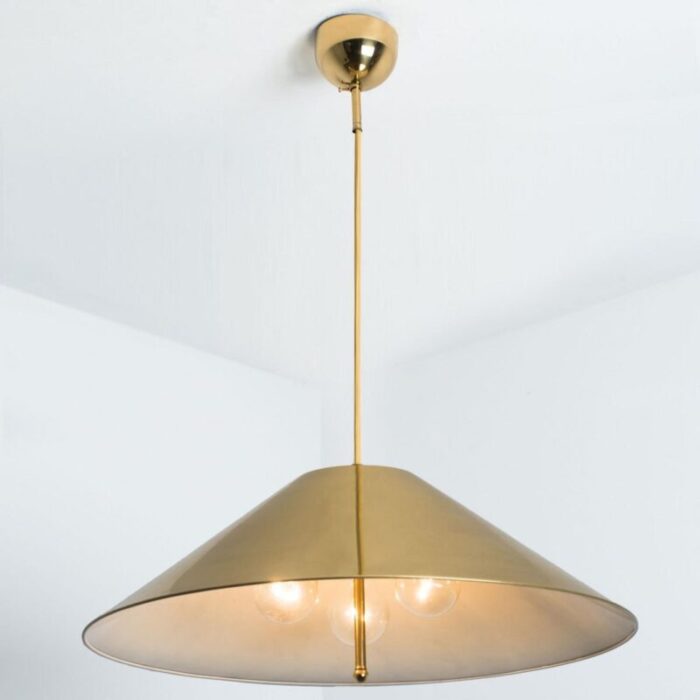 vintage brass pendant light with tapering lampshade by florian schulz 1970s 6