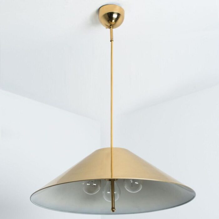 vintage brass pendant light with tapering lampshade by florian schulz 1970s 7