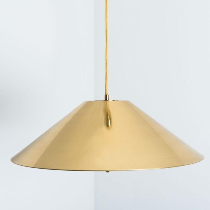 vintage brass pendant light with tapering lampshade by florian schulz 1970s 8