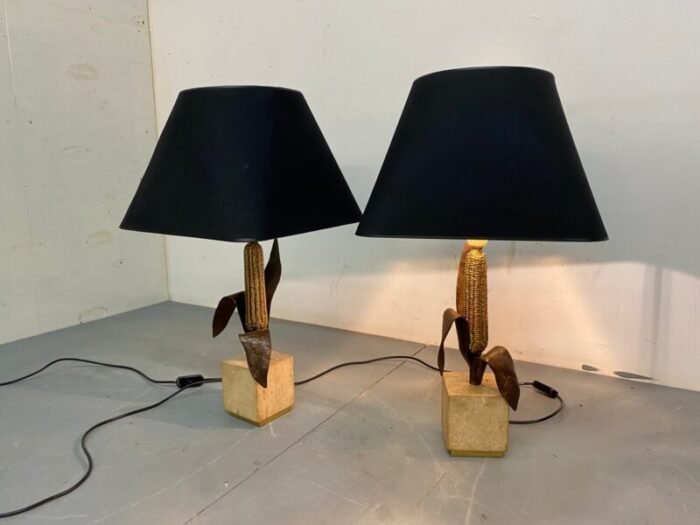 vintage bronze brass and travertin table lamps from maison charles 1970s set of 2 10