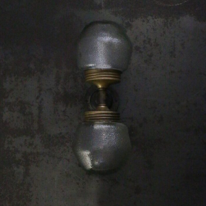 vintage cast iron double sconce wall lamp in frosted glass and brass 6