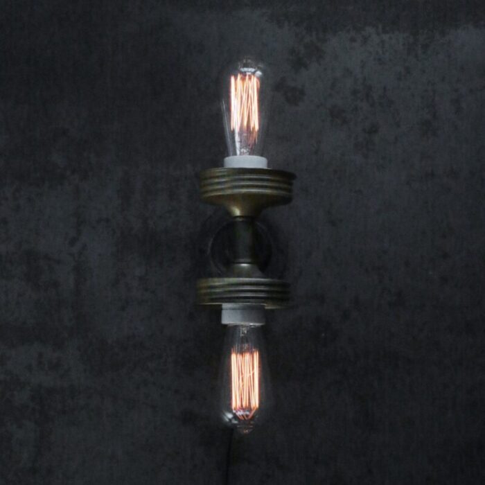 vintage cast iron double sconce wall lamp in opaline glass and brass 6