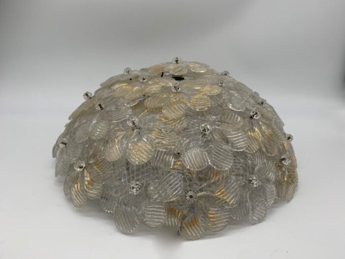 vintage ceiling light with crystal and gold murano flowers 1980s 5