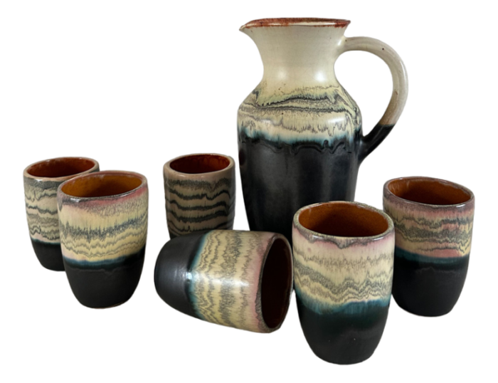 vintage ceramic jug and mugs 1970s set of 7 6381