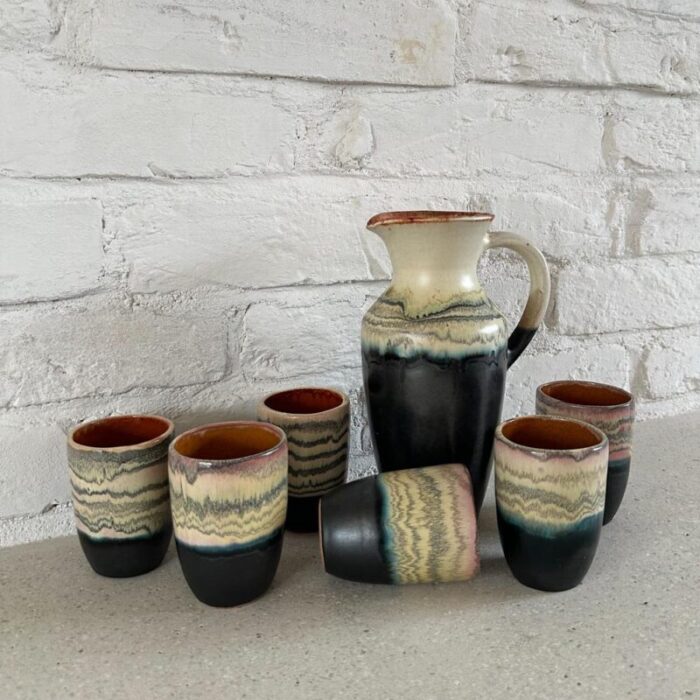 vintage ceramic jug and mugs 1970s set of 7 7645