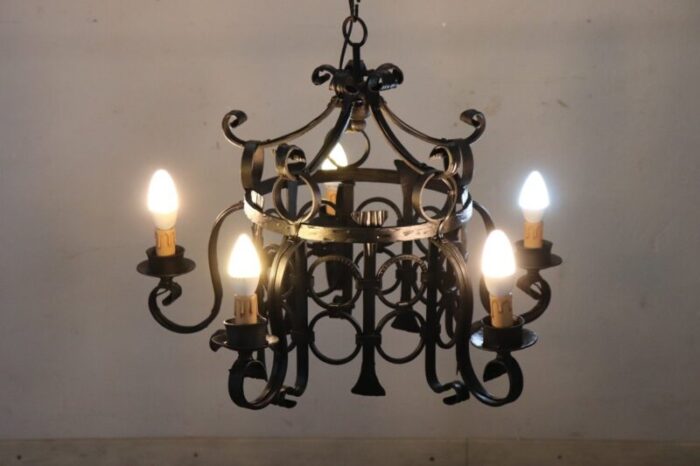 vintage chandelier in iron 1940s 2