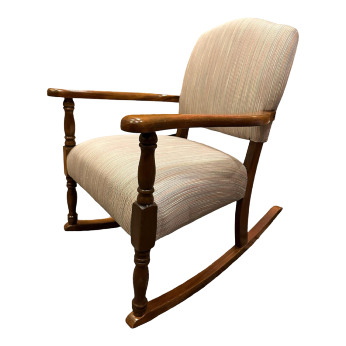 vintage childrens upholstered wood rocking chair 0182