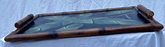 vintage chinoiserie inspired faux bamboo tray with painted palm leaves 5424