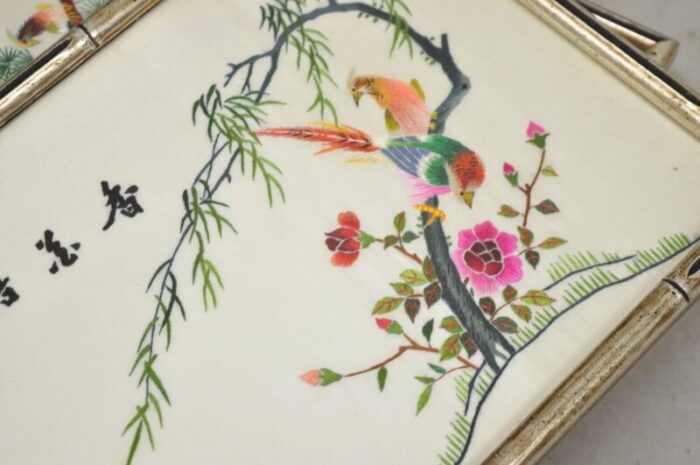 vintage chinoiserie silk needlepoint chinese japanese asian wall art set of 6 1407