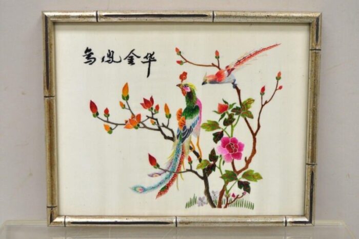 vintage chinoiserie silk needlepoint chinese japanese asian wall art set of 6 1713